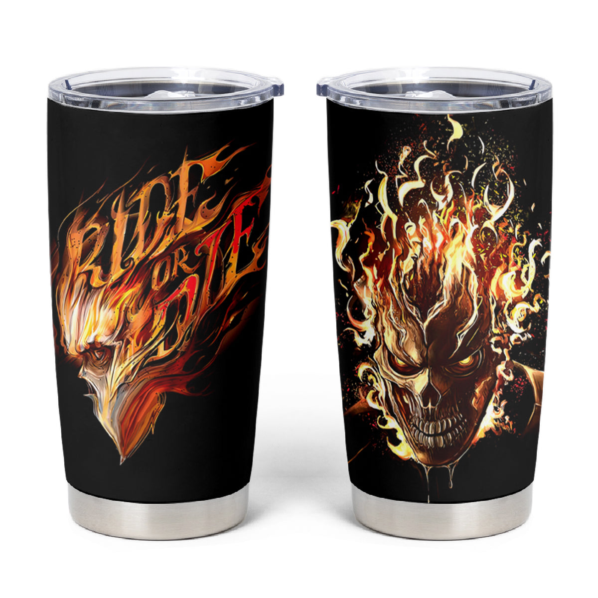 Fire Skull Tumbler Cup Flame SKull Ride Or Die