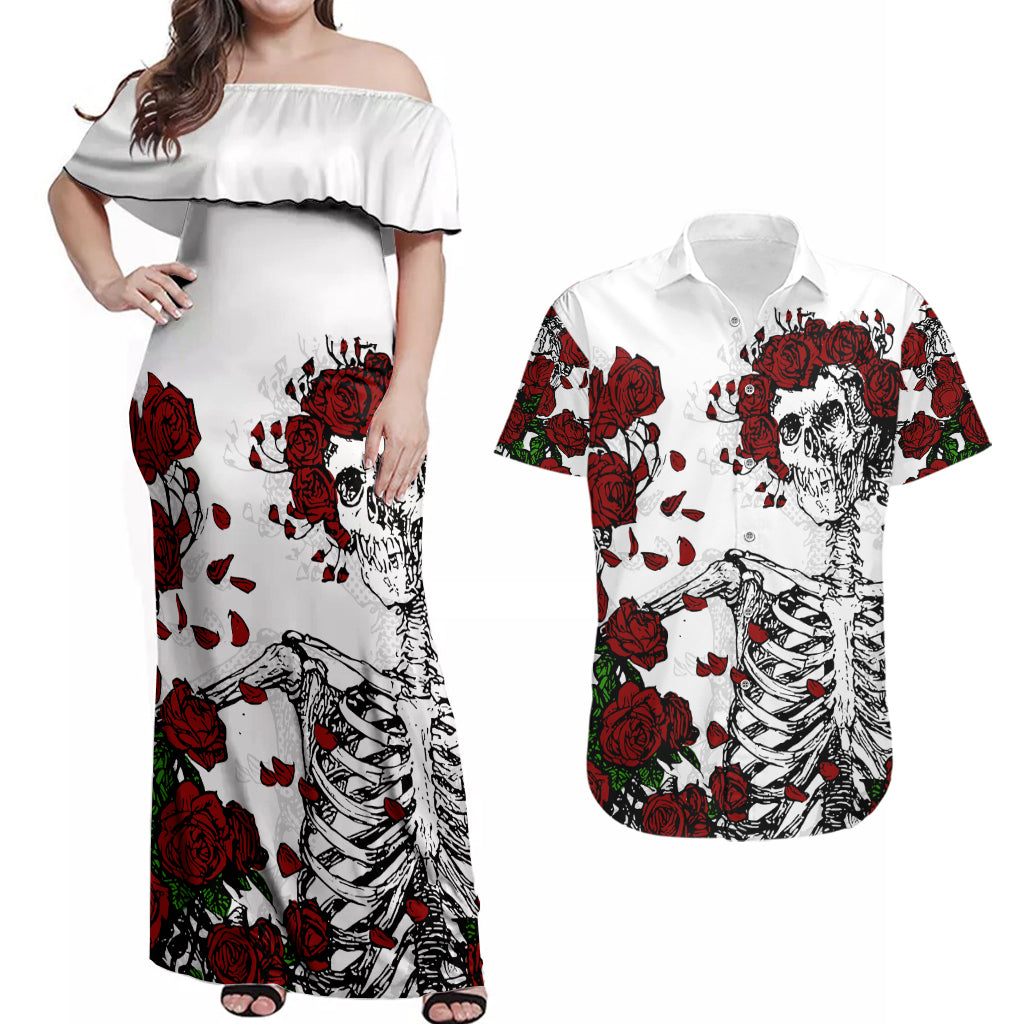 rose-skull-couples-matching-off-shoulder-maxi-dress-and-hawaiian-shirt-rose-skull-day-of-the-dead