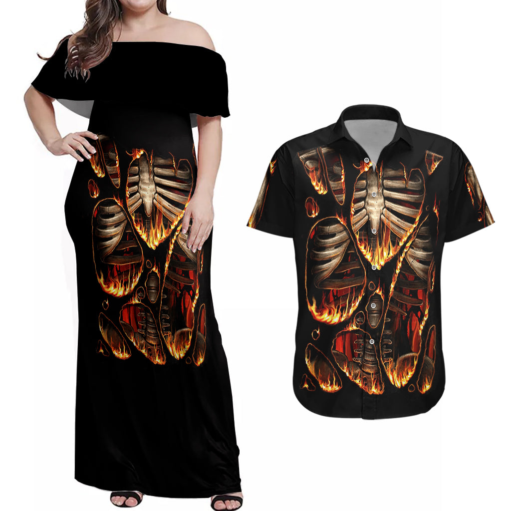 flame-skull-couples-matching-off-shoulder-maxi-dress-and-hawaiian-shirt-flame-skeleton-inside-my-body