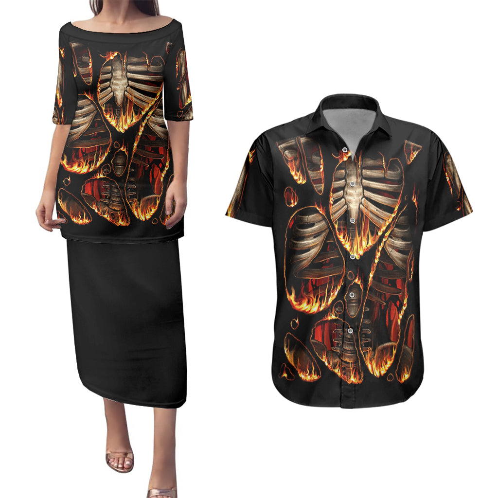 flame-skull-couples-matching-puletasi-dress-and-hawaiian-shirt-flame-skeleton-inside-my-body