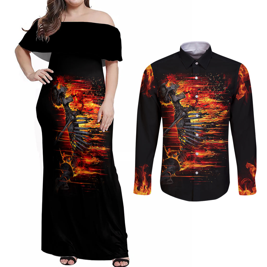 fire-skull-couples-matching-off-shoulder-maxi-dress-and-long-sleeve-button-shirts-dead-fire-skeleton-scream