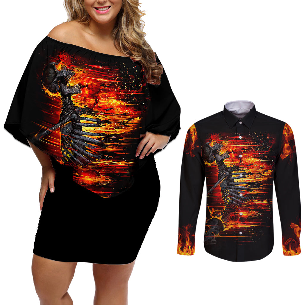 fire-skull-couples-matching-off-shoulder-short-dress-and-long-sleeve-button-shirts-dead-fire-skeleton-scream