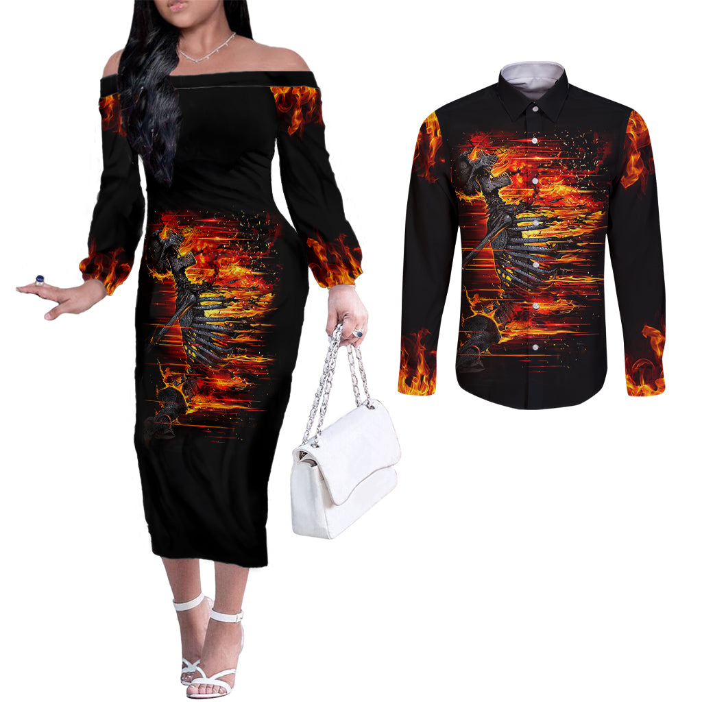 fire-skull-couples-matching-off-the-shoulder-long-sleeve-dress-and-long-sleeve-button-shirts-dead-fire-skeleton-scream