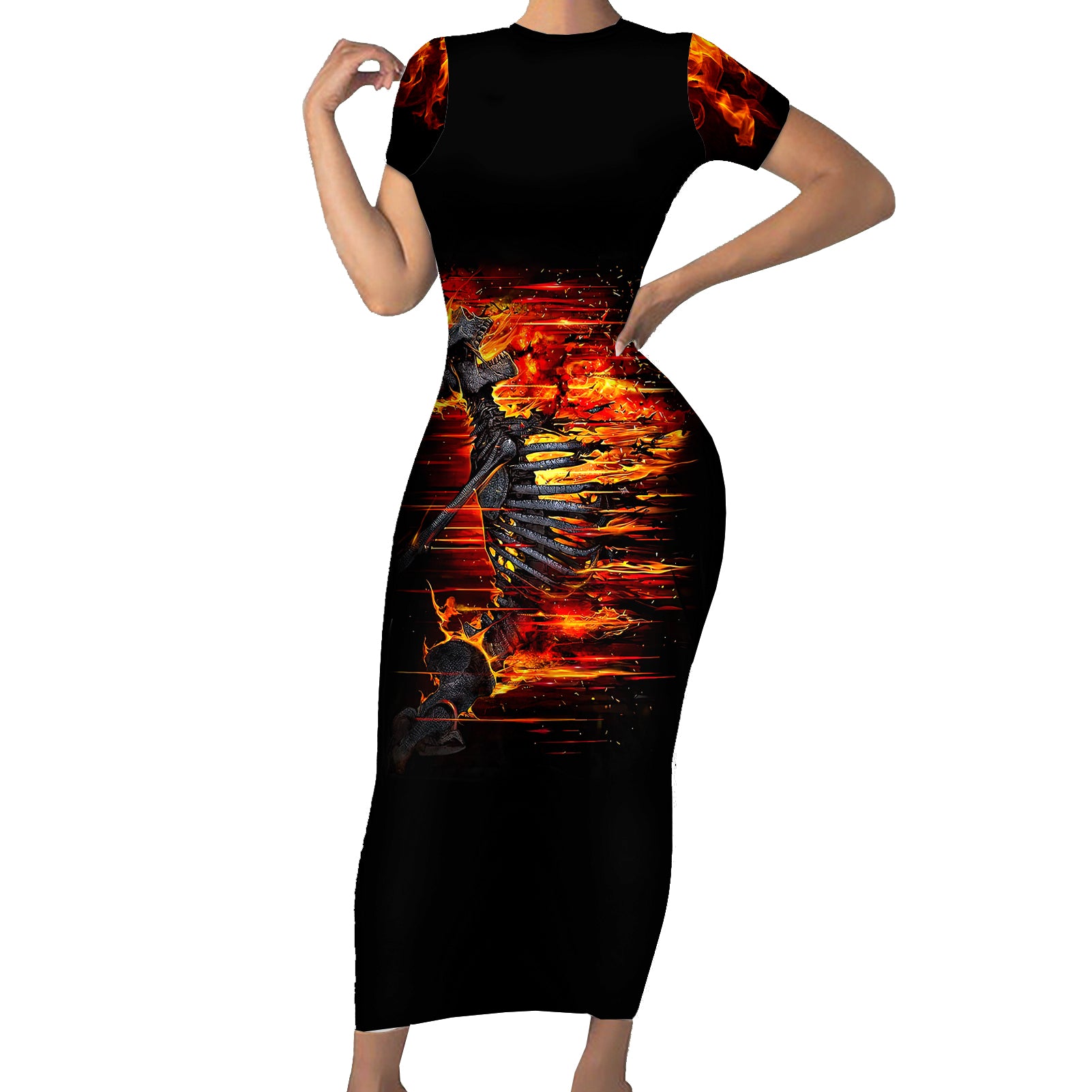 fire-skull-short-sleeve-bodycon-dress-dead-fire-skeleton-scream