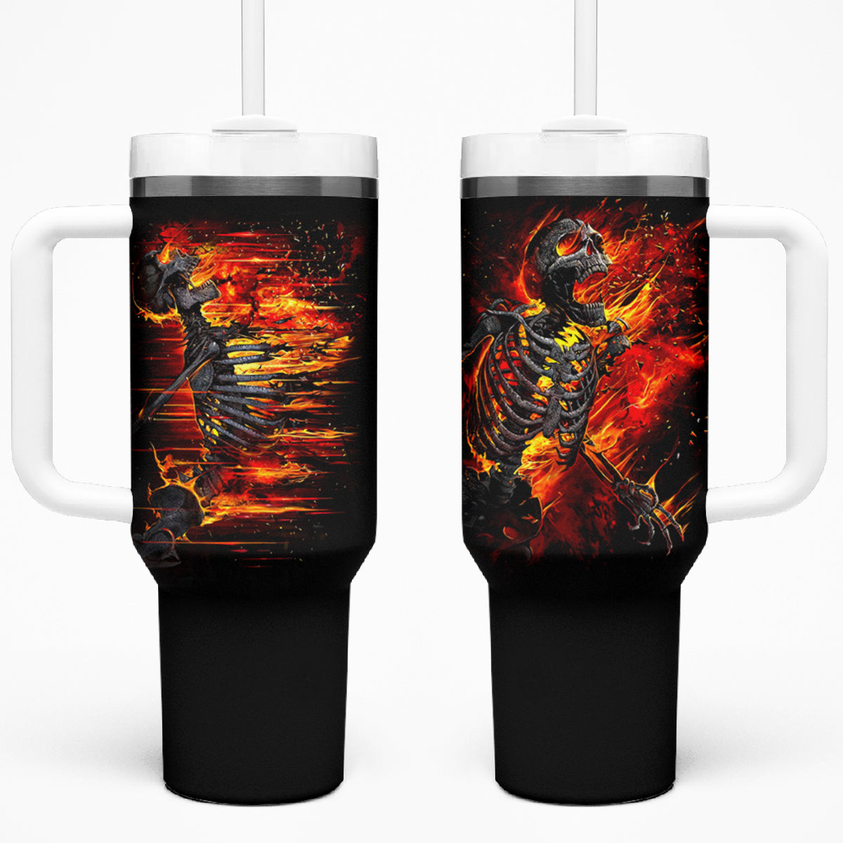 Fire Skull Tumbler With Handle Dead Fire Skeleton Scream