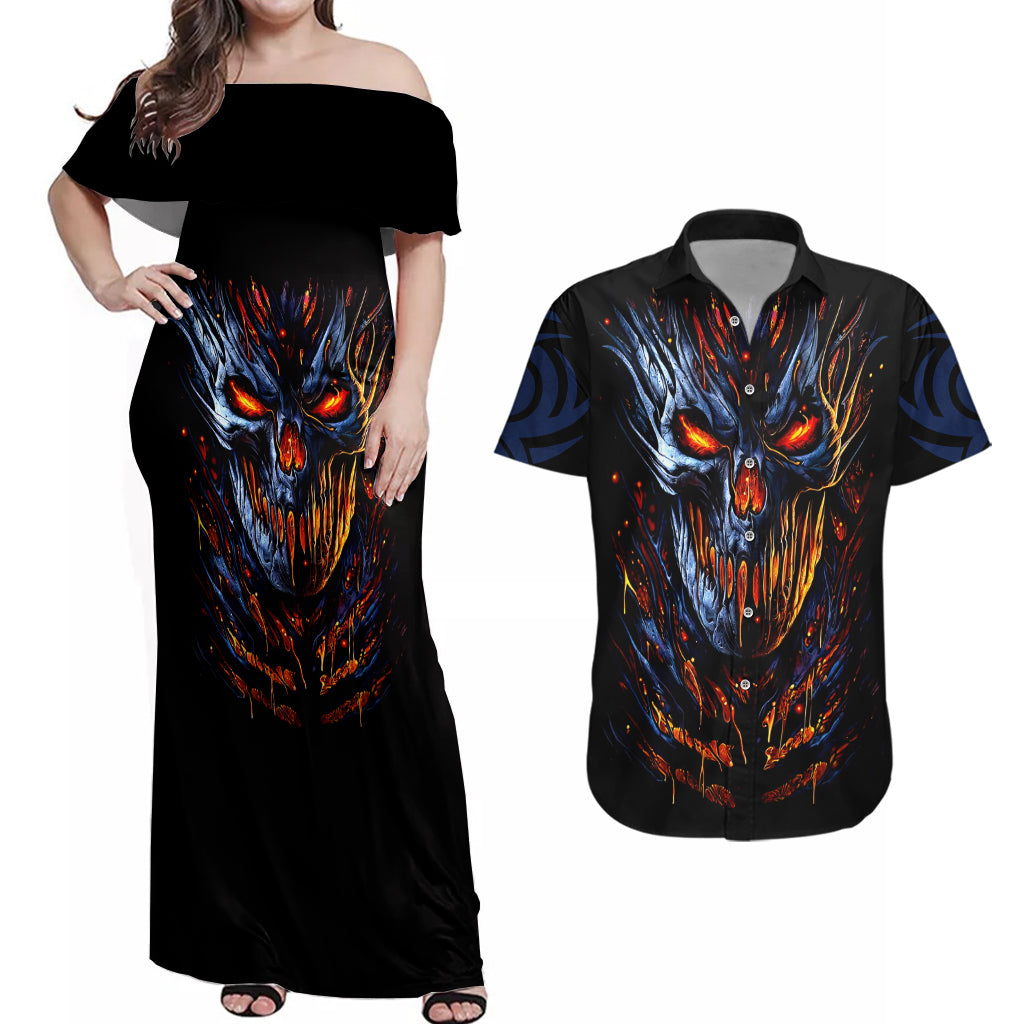 devil-skull-couples-matching-off-shoulder-maxi-dress-and-hawaiian-shirt-devil-face-scream