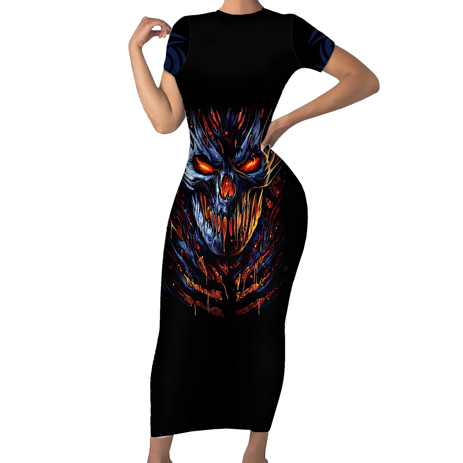 devil-skull-short-sleeve-bodycon-dress-devil-face-scream