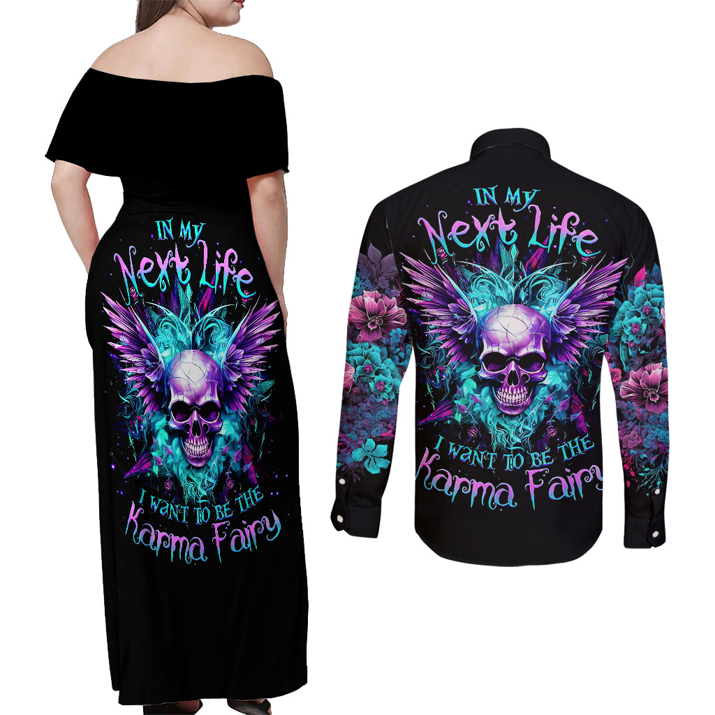 wings-skull-couples-matching-off-shoulder-maxi-dress-and-long-sleeve-button-shirts-want-to-be-karma-fairy-rose-skull