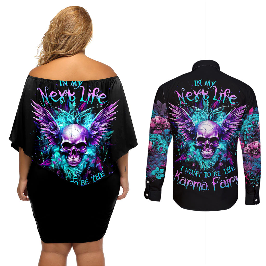 wings-skull-couples-matching-off-shoulder-short-dress-and-long-sleeve-button-shirts-want-to-be-karma-fairy-rose-skull