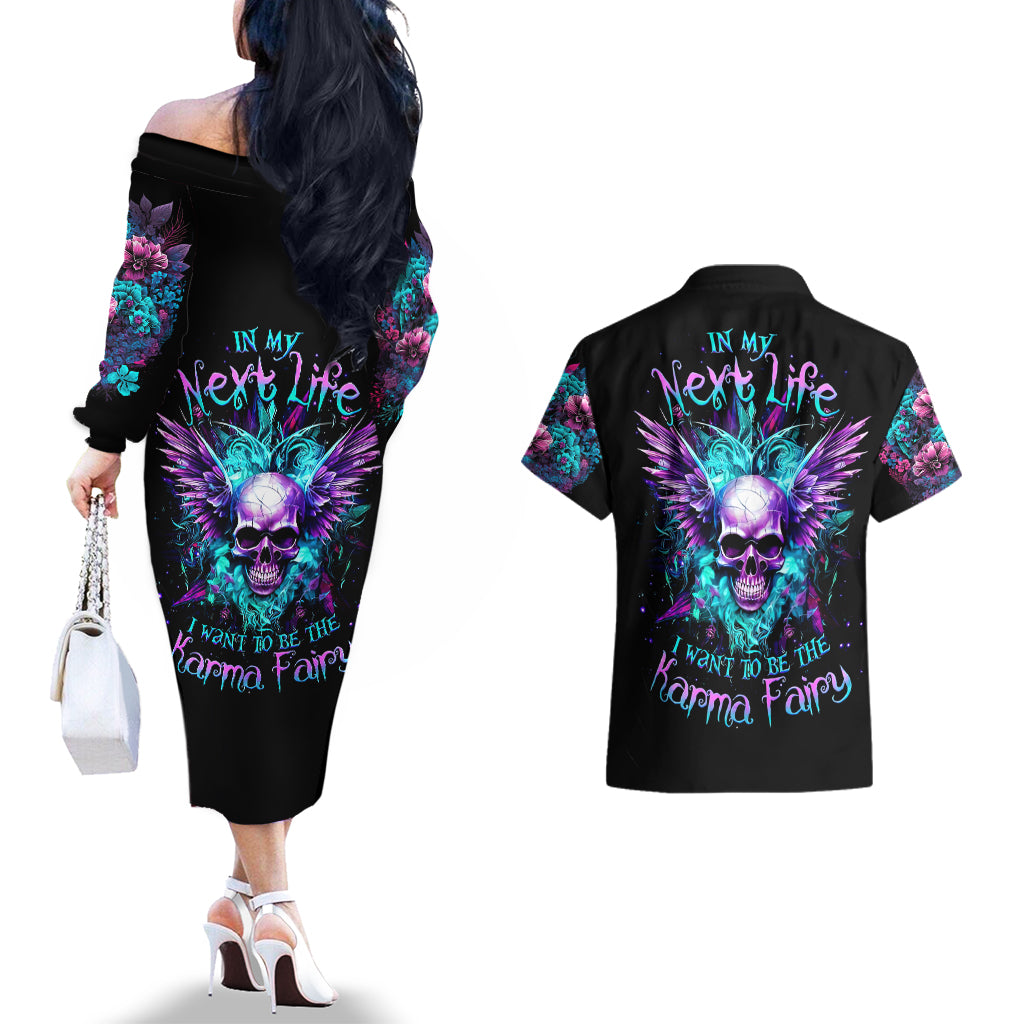 wings-skull-couples-matching-off-the-shoulder-long-sleeve-dress-and-hawaiian-shirt-want-to-be-karma-fairy-rose-skull