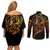 tattoo-skull-couples-matching-off-shoulder-short-dress-and-long-sleeve-button-shirts-golden-skull-face-tattoo