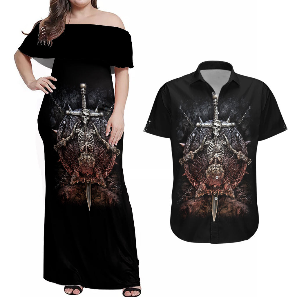 warrior-skull-couples-matching-off-shoulder-maxi-dress-and-hawaiian-shirt-skull-warrior-viking