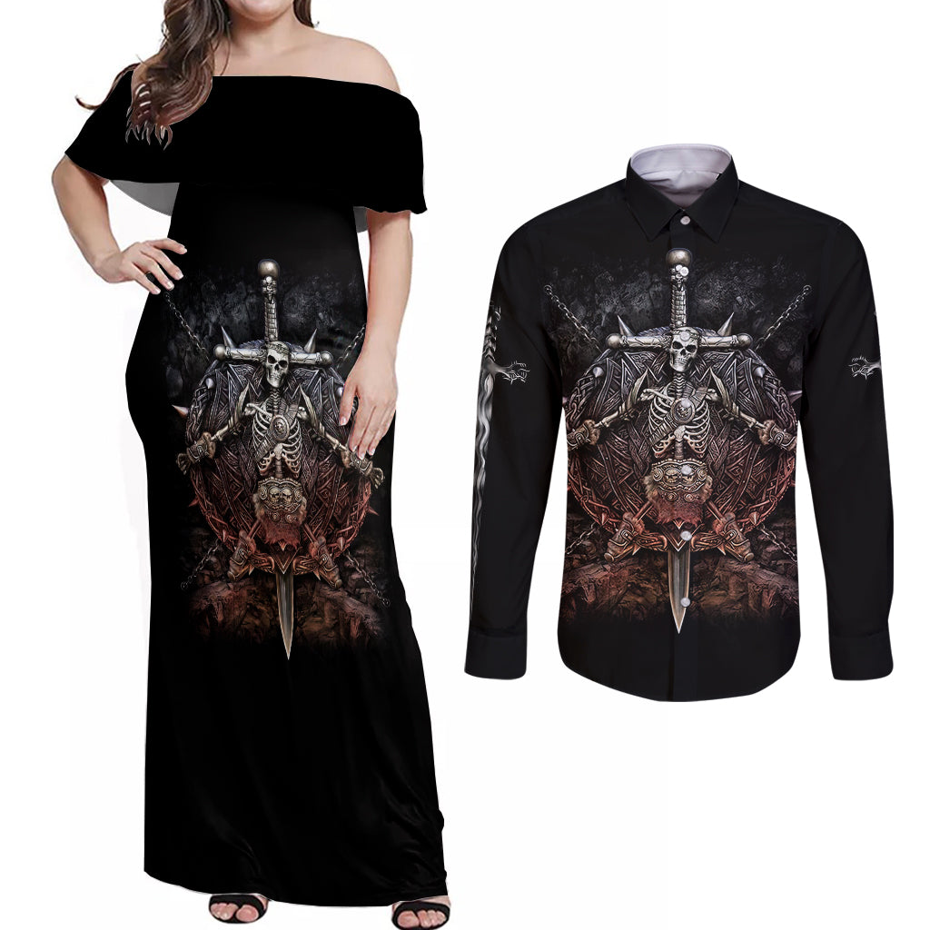 warrior-skull-couples-matching-off-shoulder-maxi-dress-and-long-sleeve-button-shirts-skull-warrior-viking