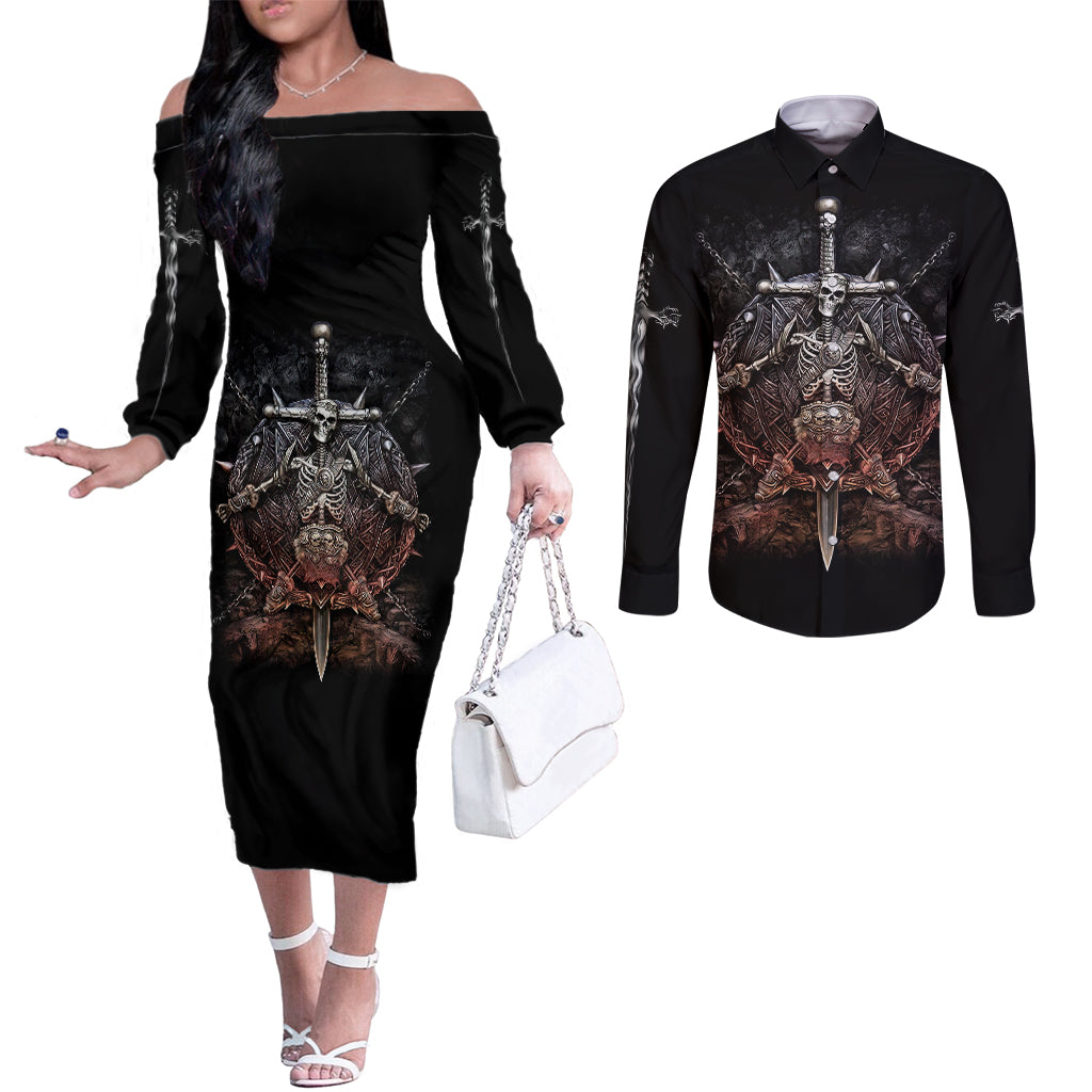 warrior-skull-couples-matching-off-the-shoulder-long-sleeve-dress-and-long-sleeve-button-shirts-skull-warrior-viking