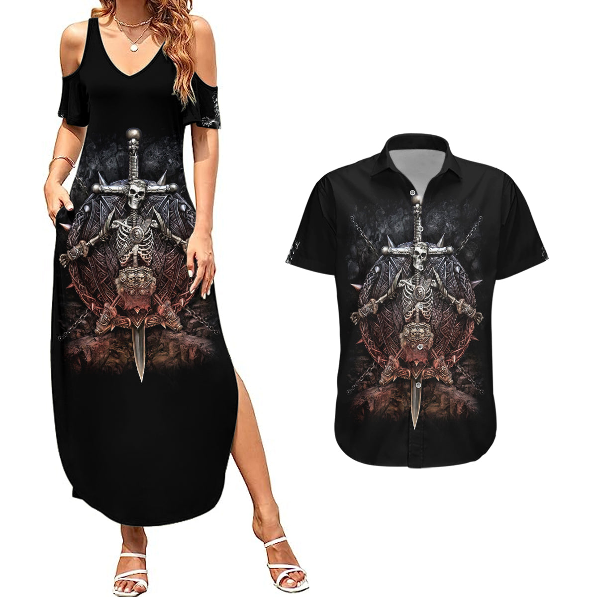 warrior-skull-couples-matching-summer-maxi-dress-and-hawaiian-shirt-skull-warrior-viking