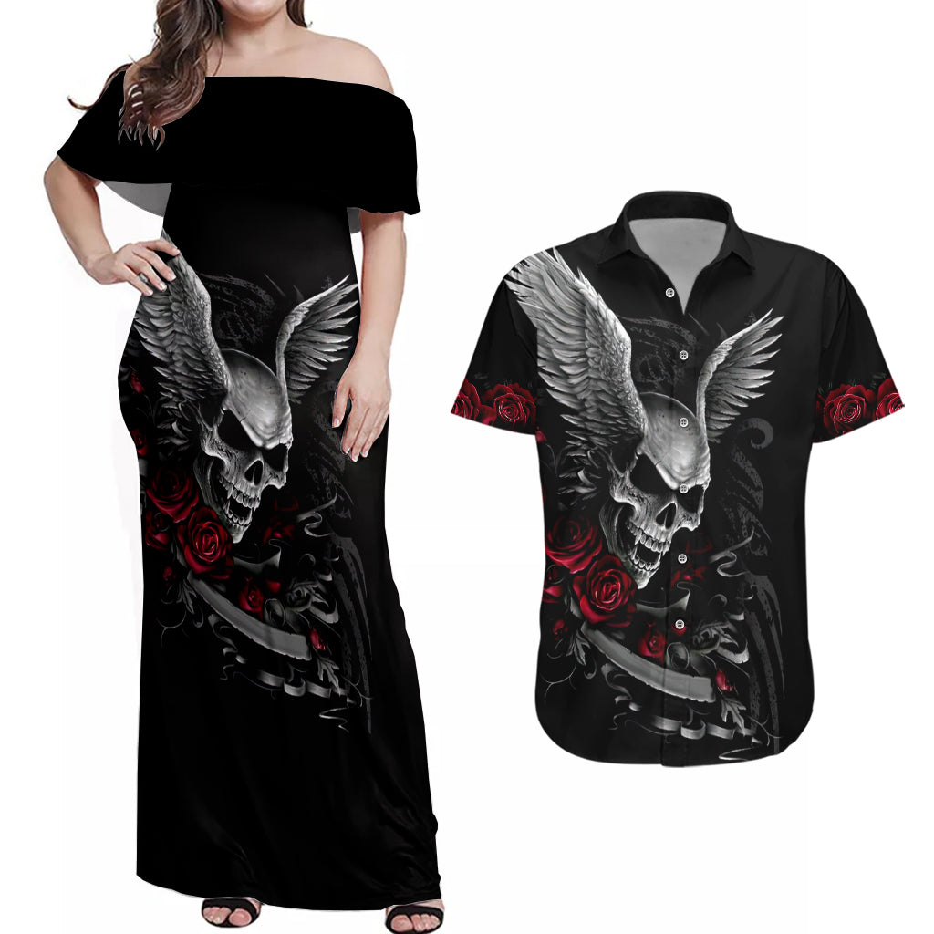 wings-rose-skull-couples-matching-off-shoulder-maxi-dress-and-hawaiian-shirt-romantic-rose-skull-wings