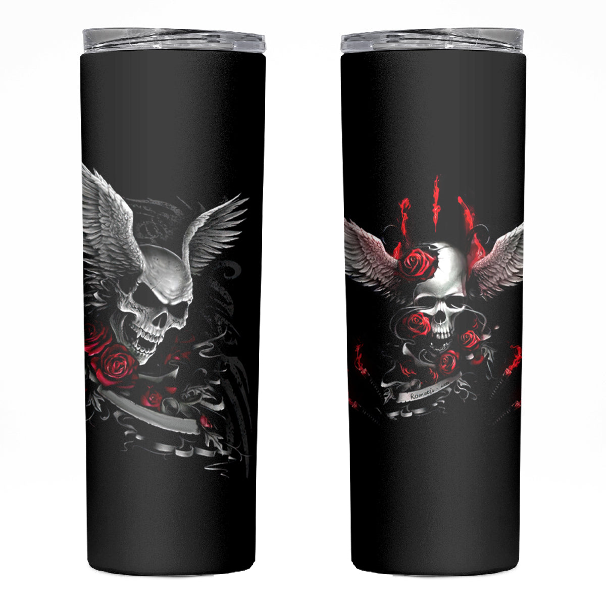 Wings Rose Skull Skinny Tumbler Romantic Rose Skull Wings