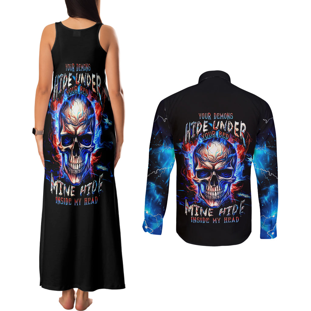 fire-skull-couples-matching-tank-maxi-dress-and-long-sleeve-button-shirts-your-demon-hide-under-your-bed