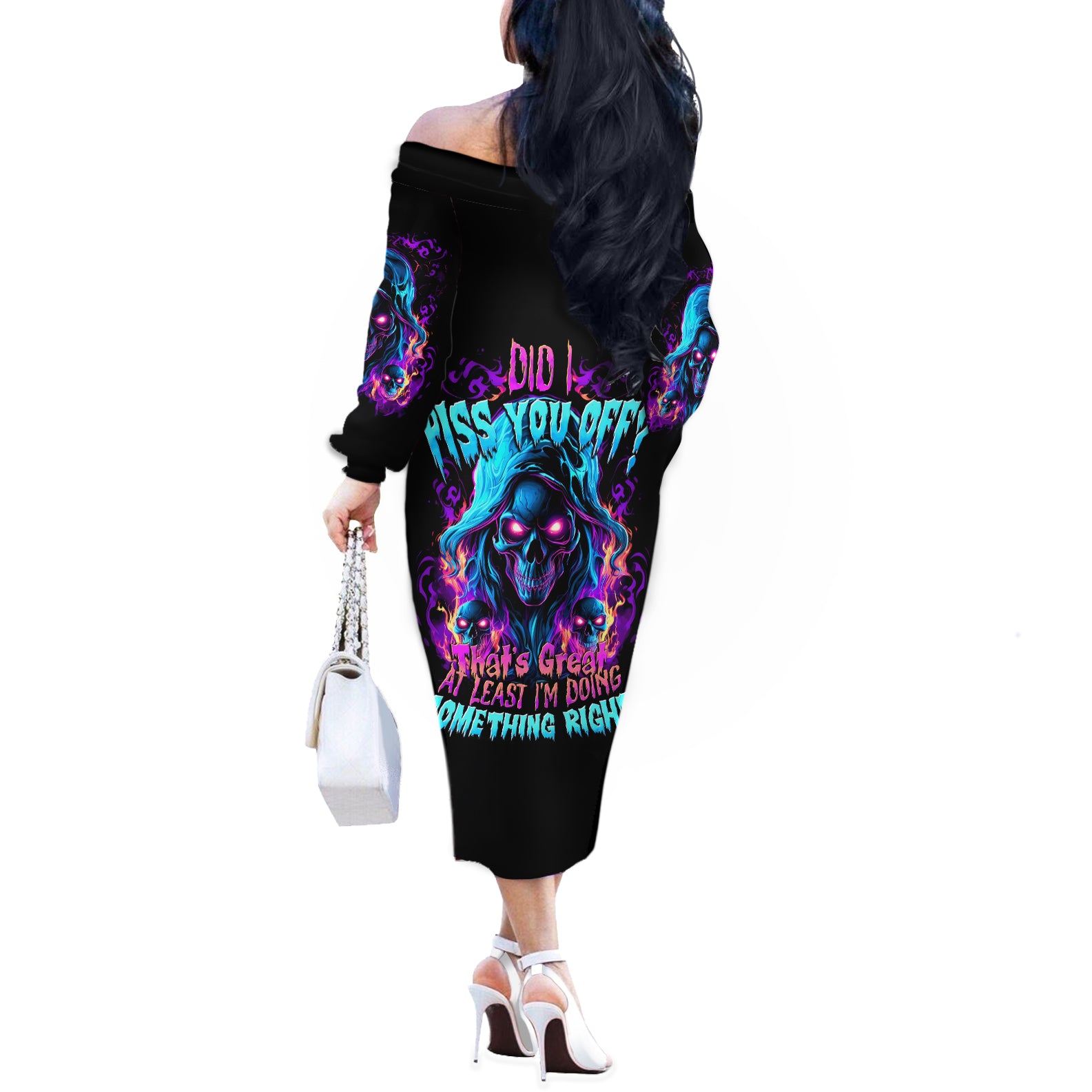 Flame Skull Off The Shoulder Long Sleeve Dress Did I Piss You Off That Great At Least I'm Doing Something Right