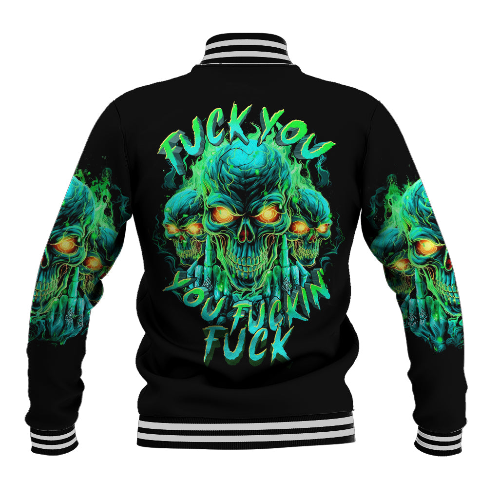 Flame Skull Baseball Jacket Fuck You You Fuckin Fuck