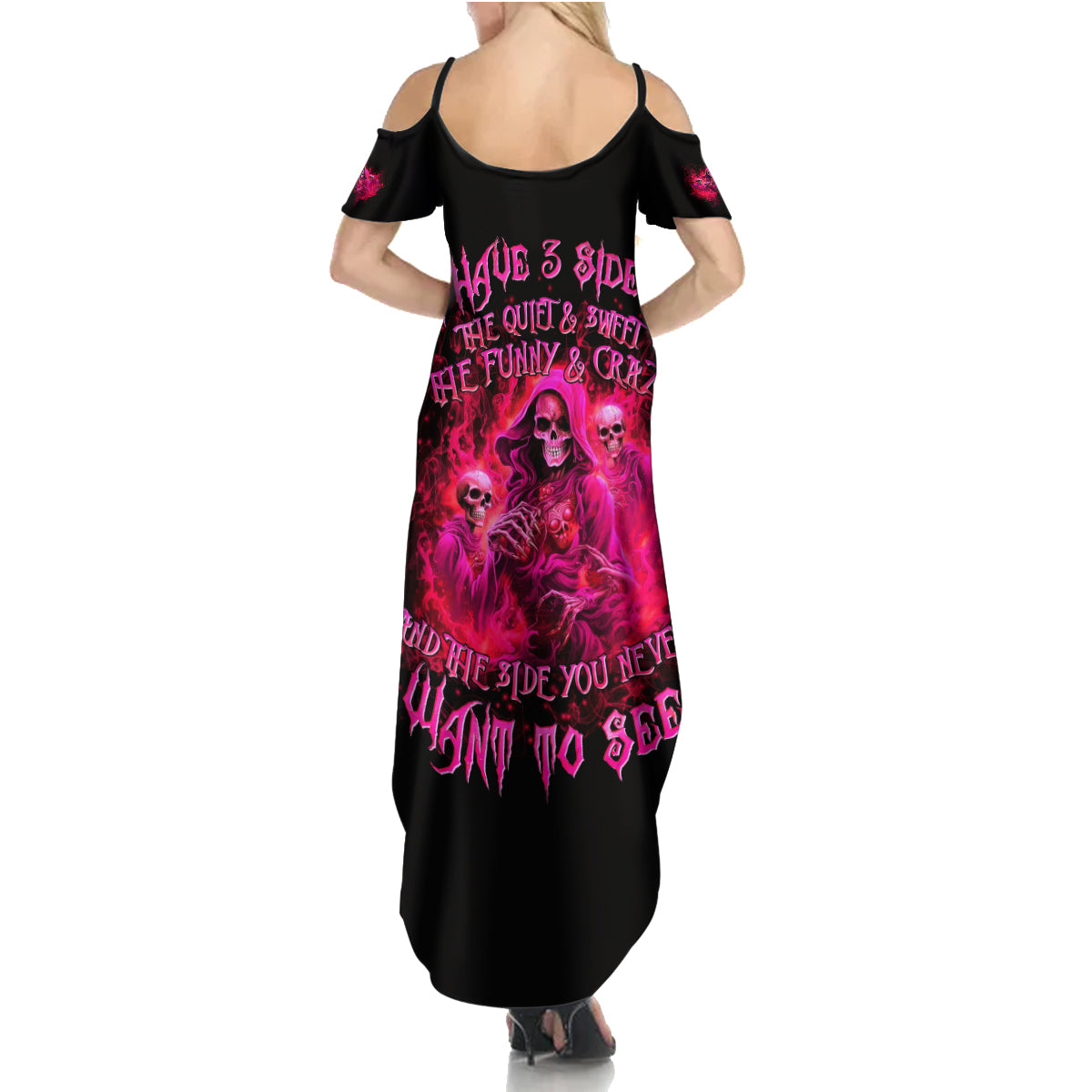 Flame Skull Summer Maxi Dress I Have 3 Sides Quite Sweet Funny Crazy And The Side You Never See