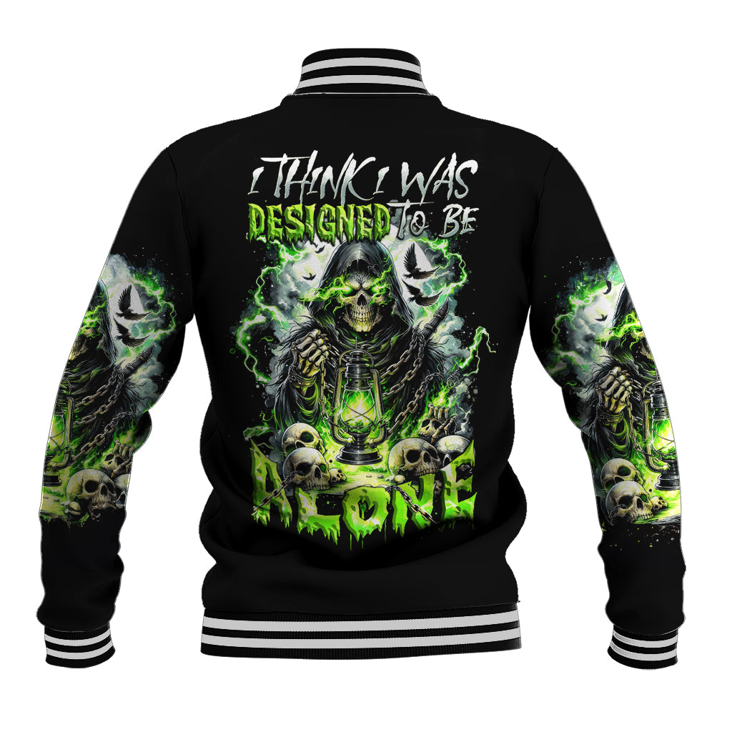 Reaper Skull Baseball Jacket I Think I Was Designed To Be Alone