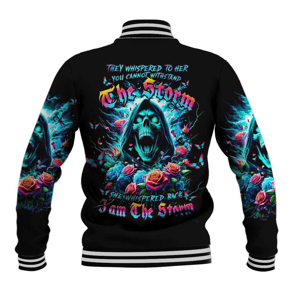 Rose Skull Baseball Jacket She Whispered Back Iam The Storm