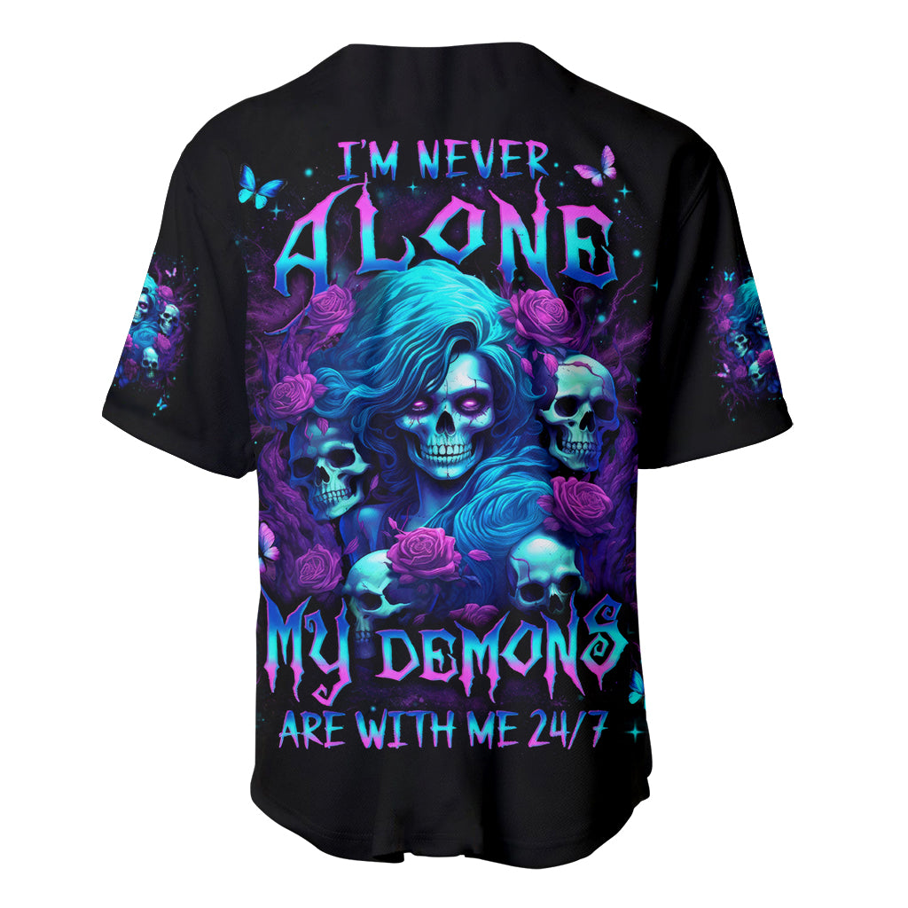 Rose Skull Baseball Jersey I'm Never Alone My Demon Are With Me 24/7