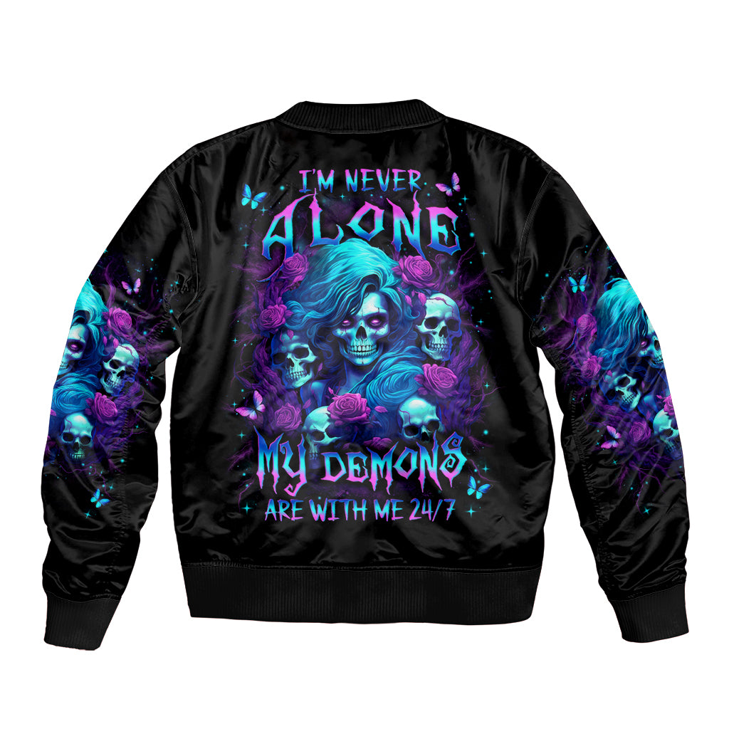 Rose Skull Bomber Jacket I'm Never Alone My Demon Are With Me 24/7