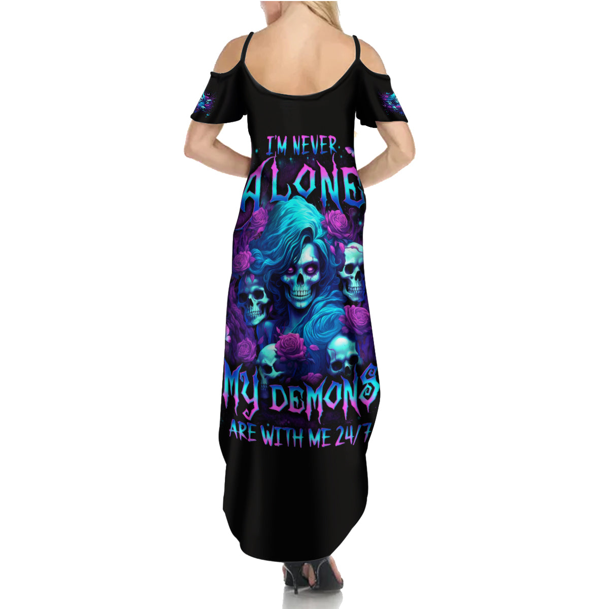 Rose Skull Summer Maxi Dress I'm Never Alone My Demon Are With Me 24/7