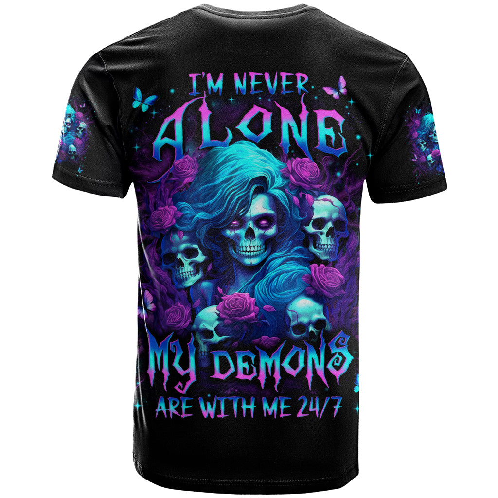 Rose Skull T Shirt I'm Never Alone My Demon Are With Me 24/7