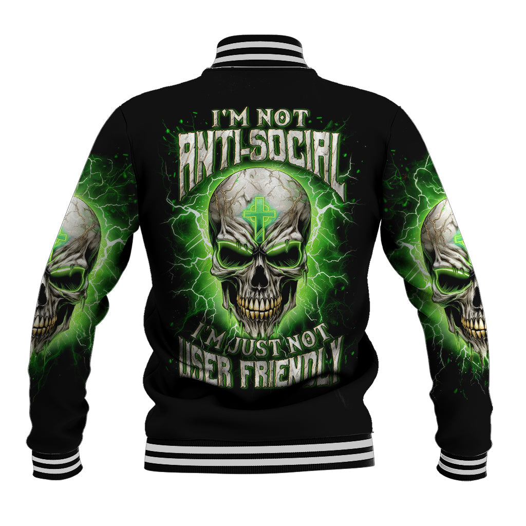 Thunder Skull Baseball Jacket I'm Not Anti-Social I Must Not User Friendly