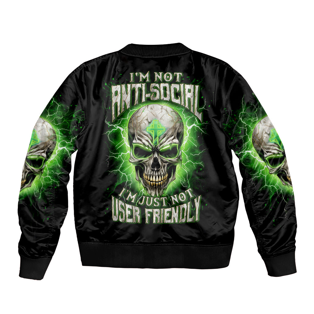 Thunder Skull Bomber Jacket I'm Not Anti-Social I Must Not User Friendly