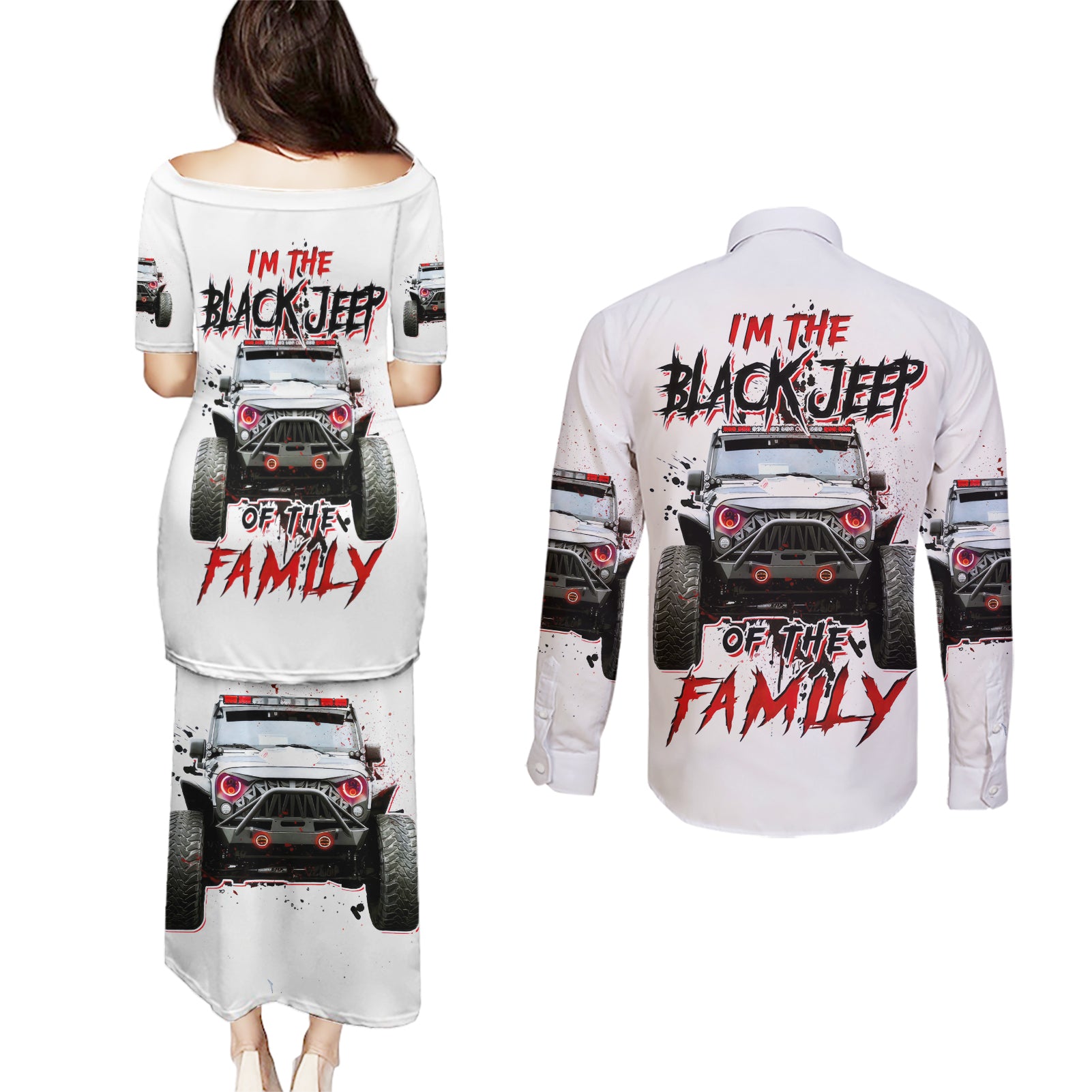 Black Jeep Couples Matching Puletasi and Long Sleeve Button Shirt I'm The Black Jeep Of The Family