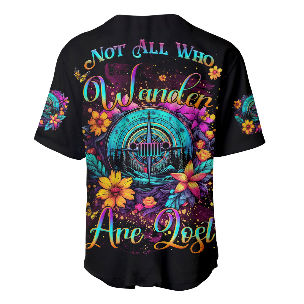 Flower Jeep Baseball Jersey Not All Who Wander Are Lost