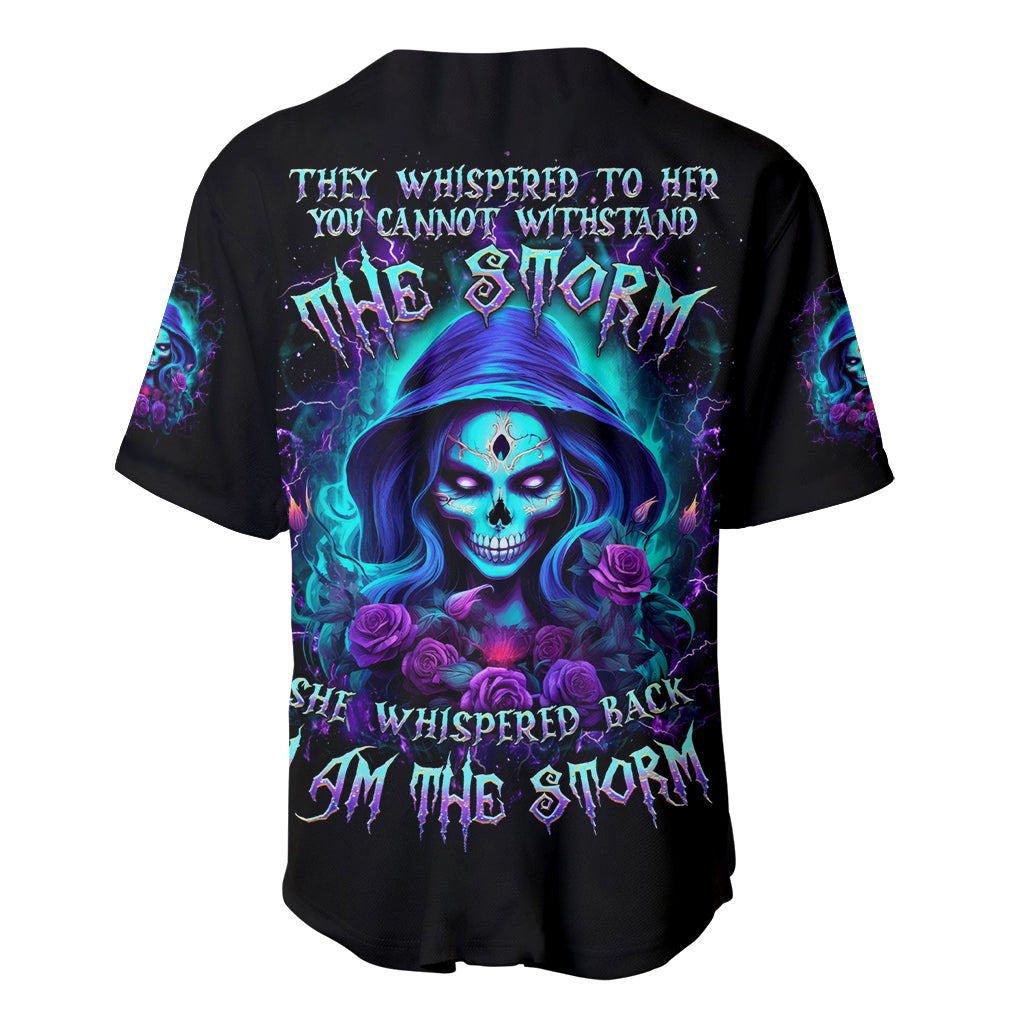 Skull Lady Baseball Jersey Rose Skull She Whispered Back Iam The Storm