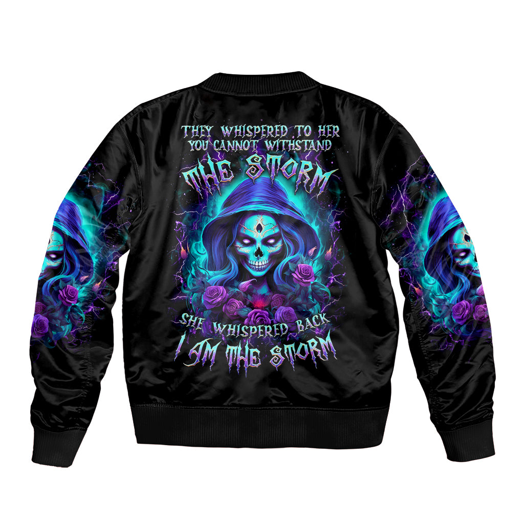 Skull Lady Bomber Jacket Rose Skull She Whispered Back Iam The Storm