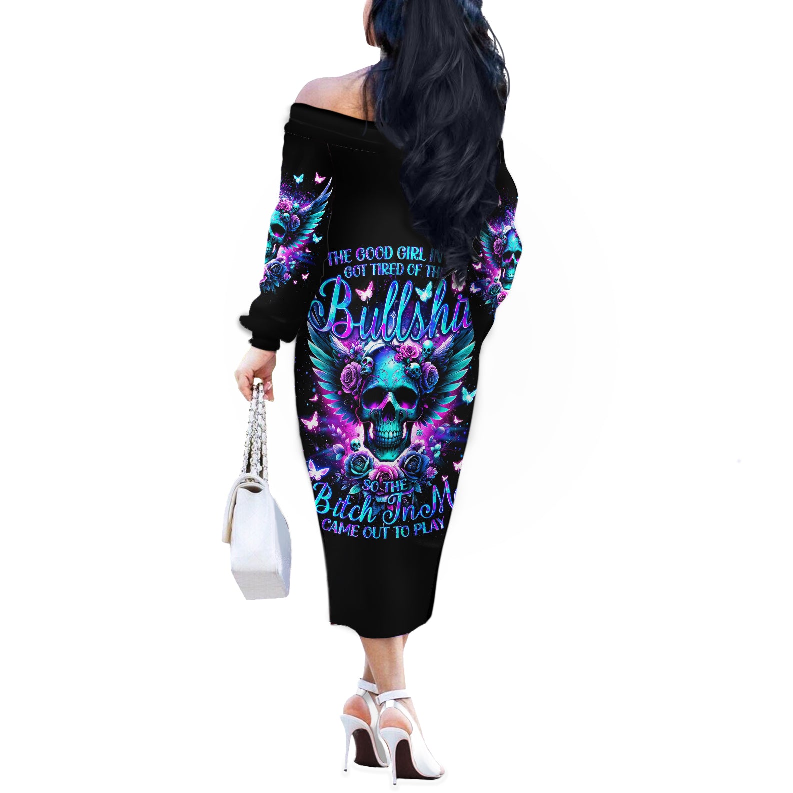 Skull Wings Off The Shoulder Long Sleeve Dress So The Bitch In Me Came Out To Play