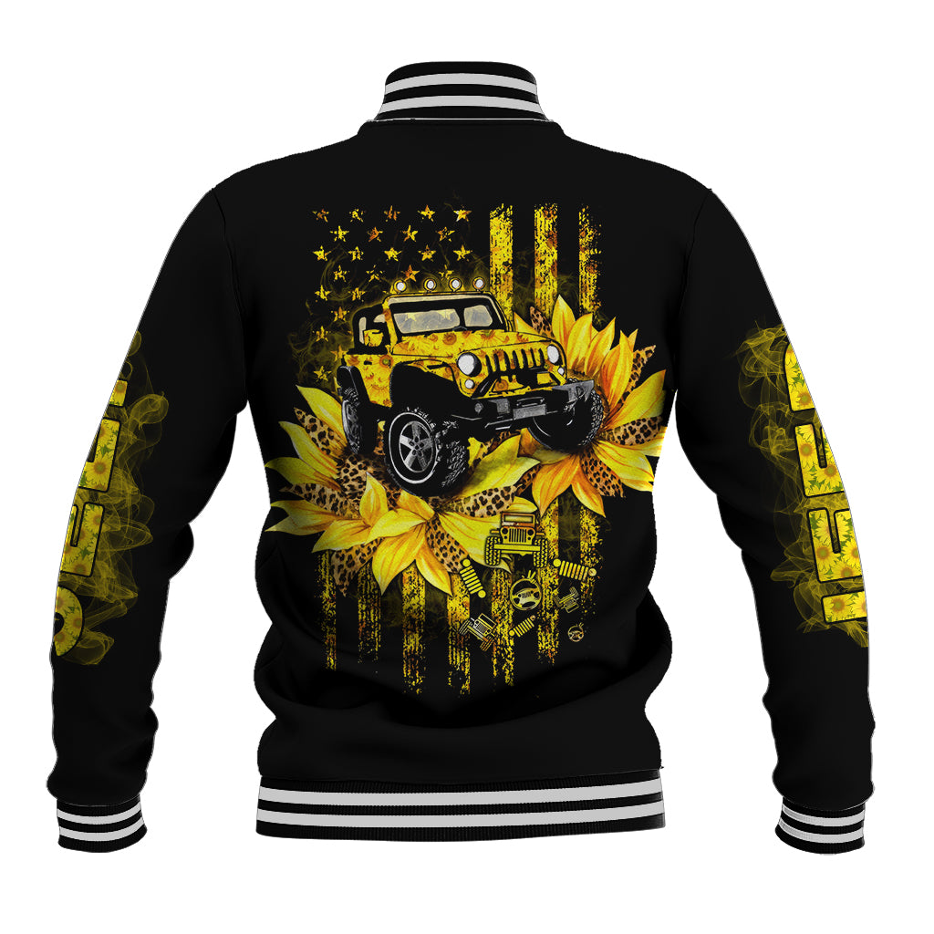 Sunflower Jeep Baseball Jacket American Flag Sunflower Jeep