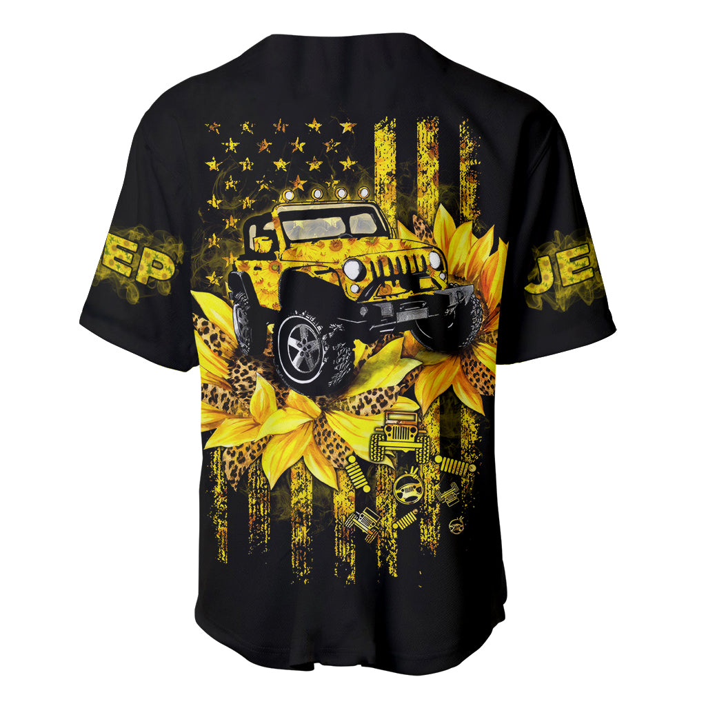 Sunflower Jeep Baseball Jersey American Flag Sunflower Jeep