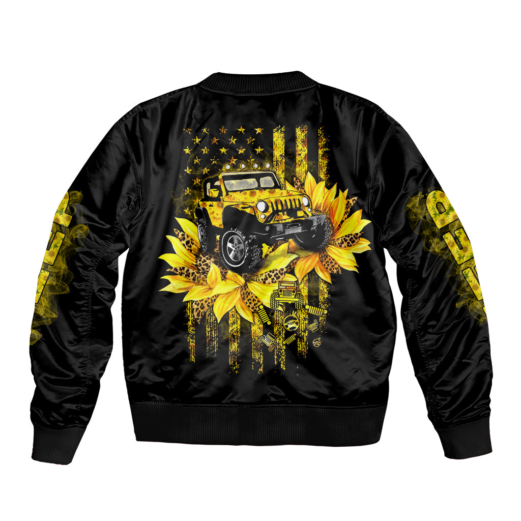 Sunflower Jeep Bomber Jacket American Flag Sunflower Jeep