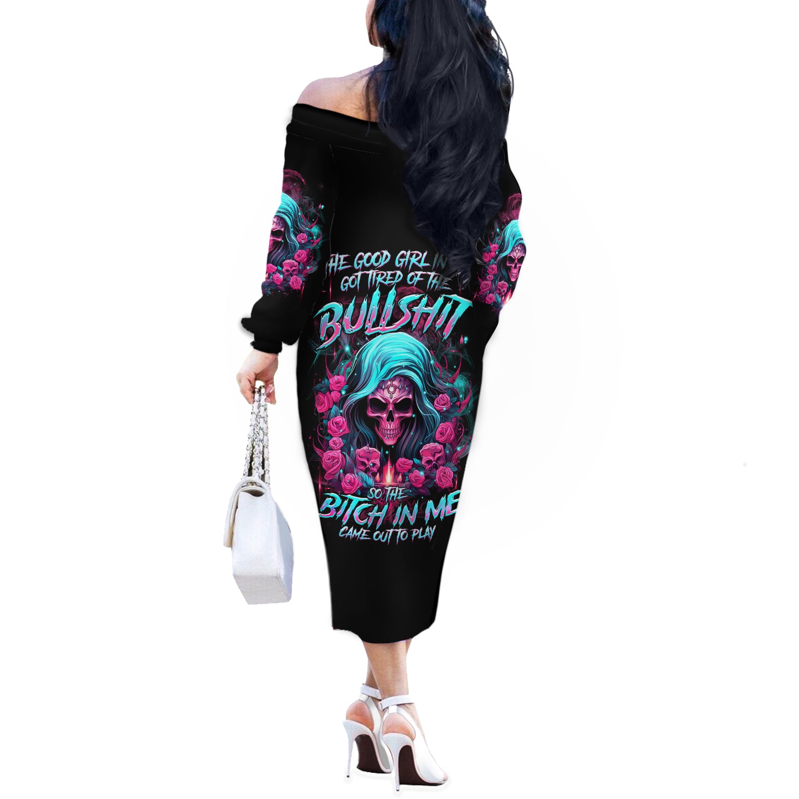 Lady Skull Off The Shoulder Long Sleeve Dress The Good Girl In Me Got Tired Of The Bullshit