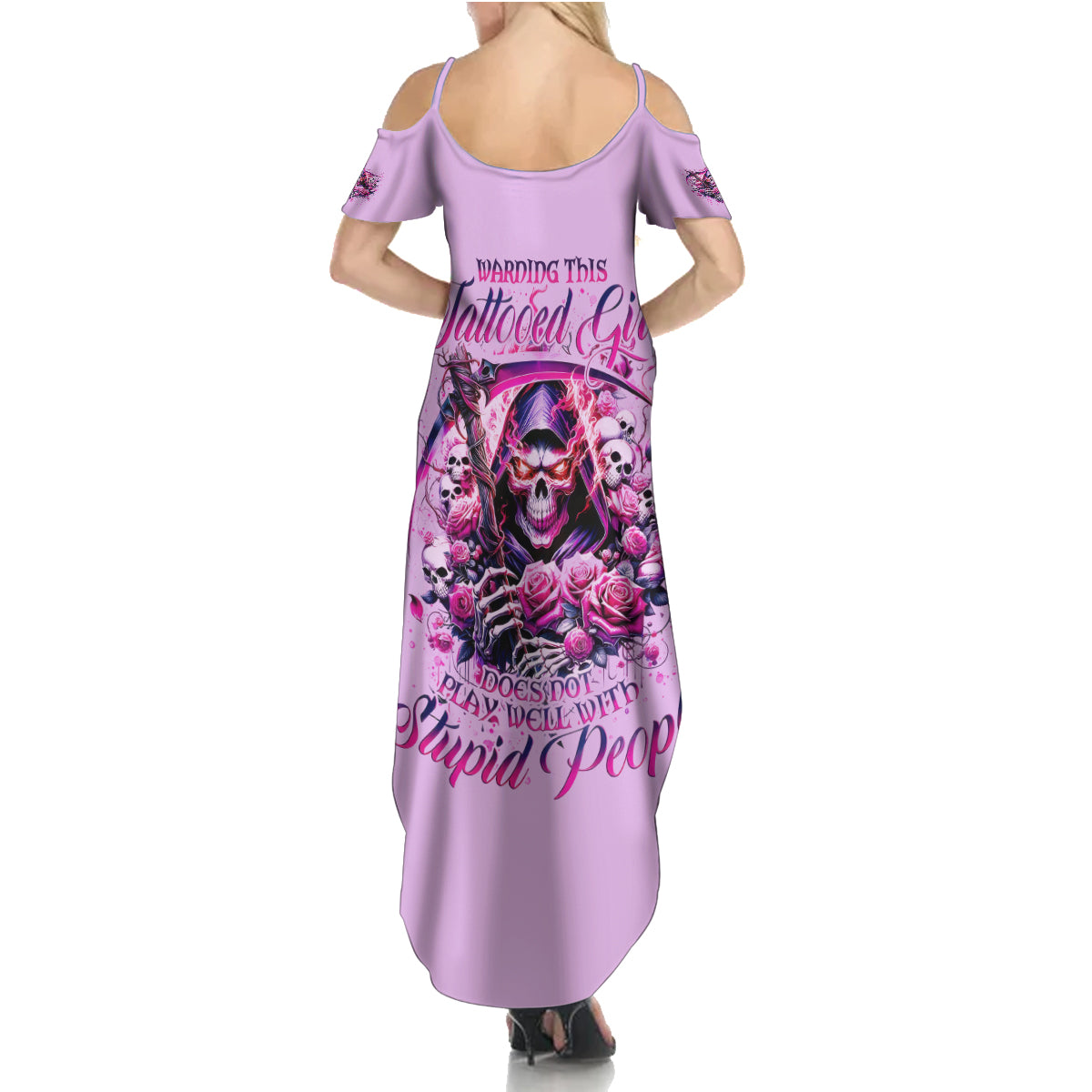 Reaper Skull Summer Maxi Dress Warning This Tattooed Girl Doesn't Play Well With Stupid People