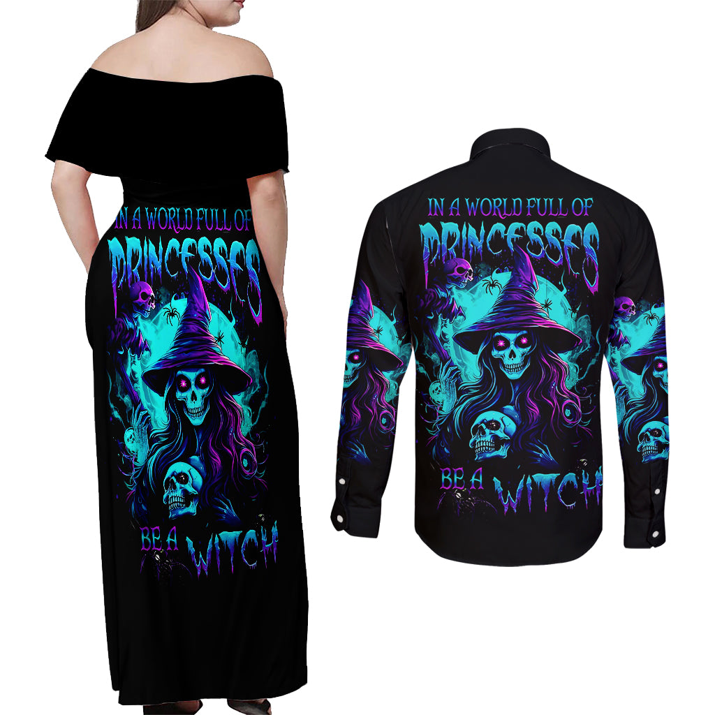 witch-skull-couples-matching-off-shoulder-maxi-dress-and-long-sleeve-button-shirts-in-a-world-full-of-princess-be-a-witch