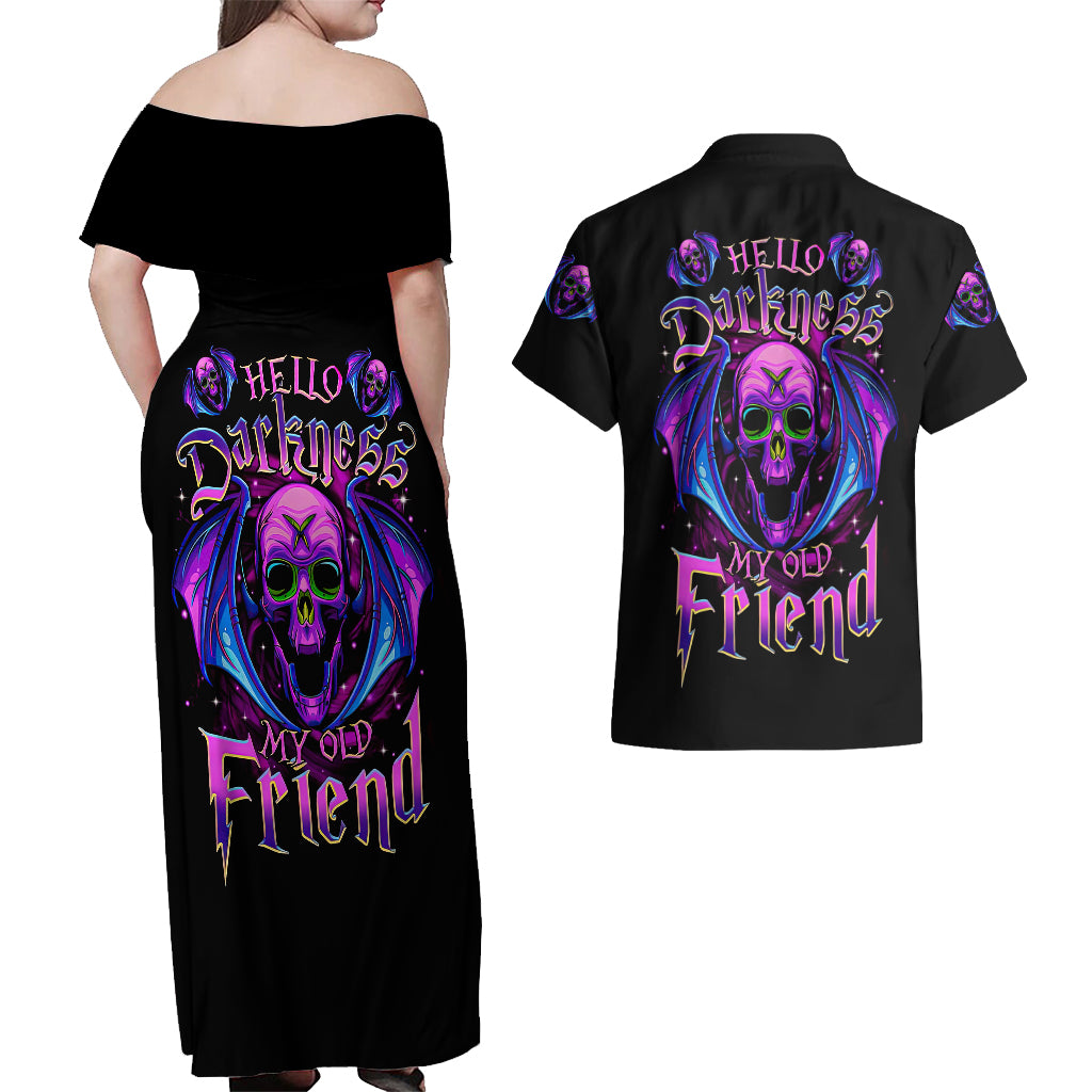 bat-skull-couples-matching-off-shoulder-maxi-dress-and-hawaiian-shirt-bat-skull-hello-darkness-my-old-friend