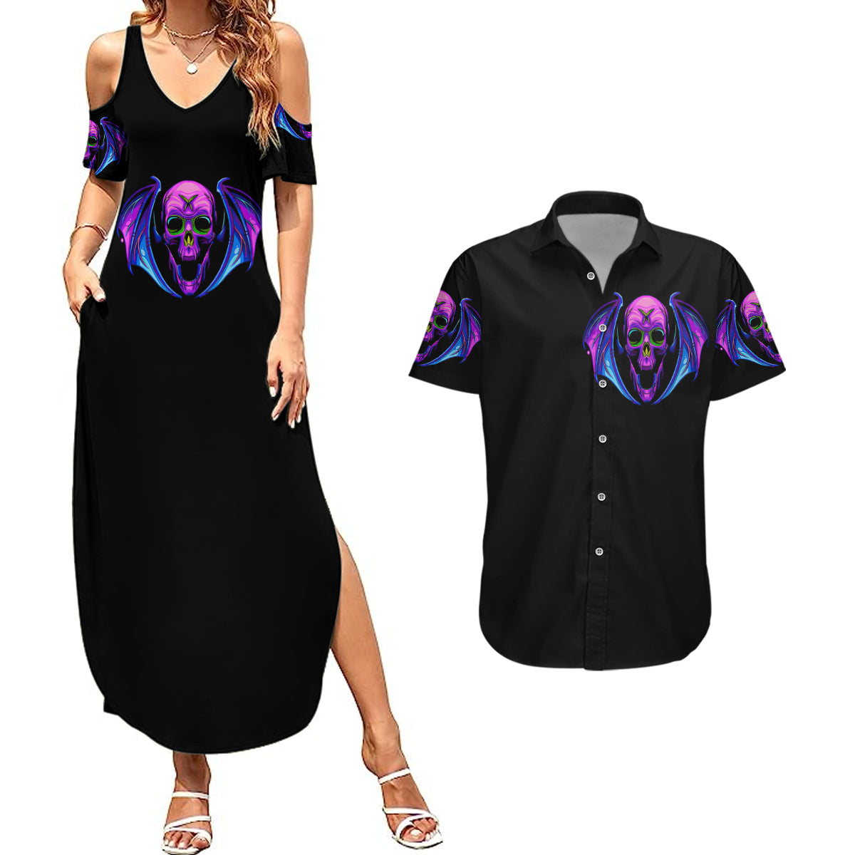 bat-skull-couples-matching-summer-maxi-dress-and-hawaiian-shirt-bat-skull-hello-darkness-my-old-friend