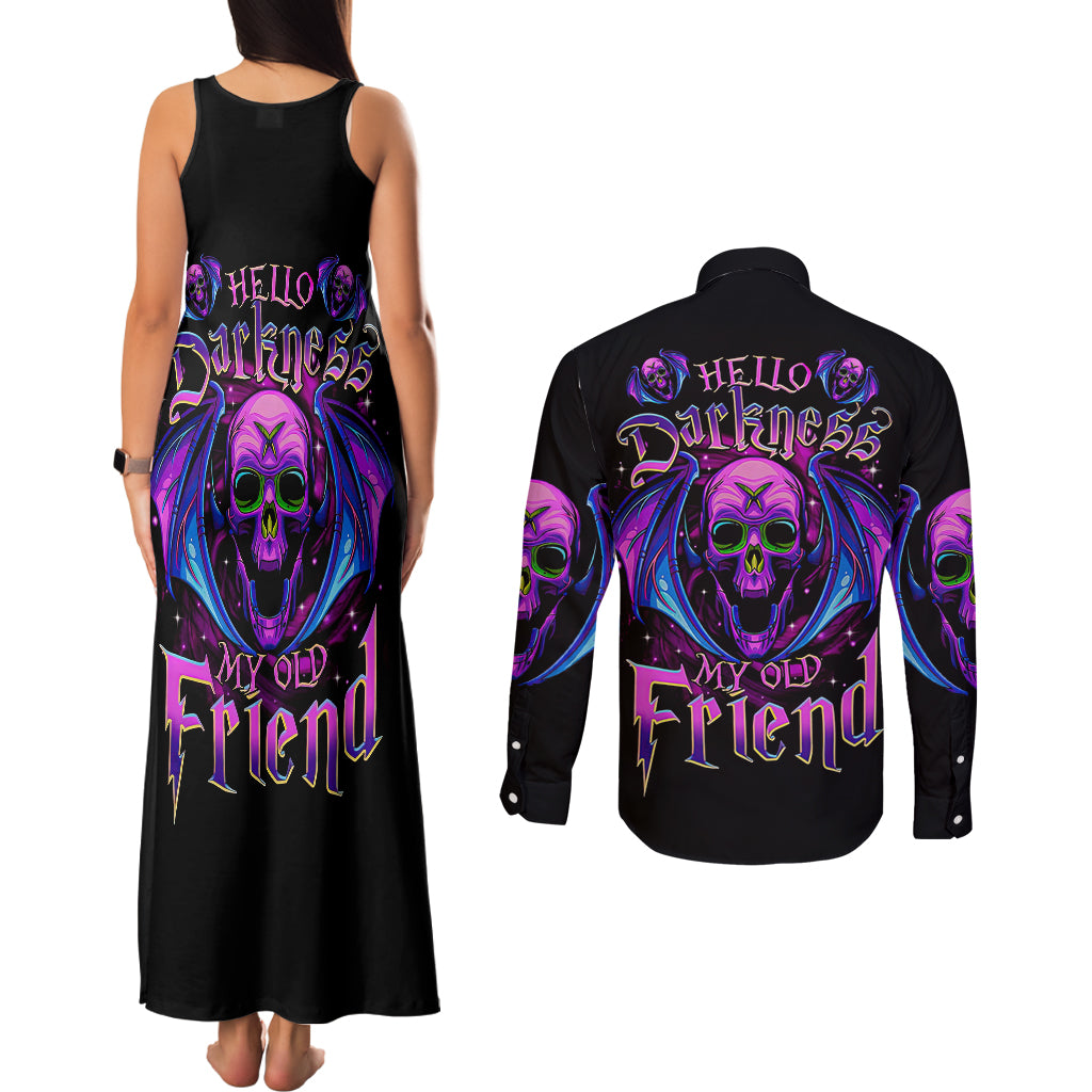 bat-skull-couples-matching-tank-maxi-dress-and-long-sleeve-button-shirts-bat-skull-hello-darkness-my-old-friend