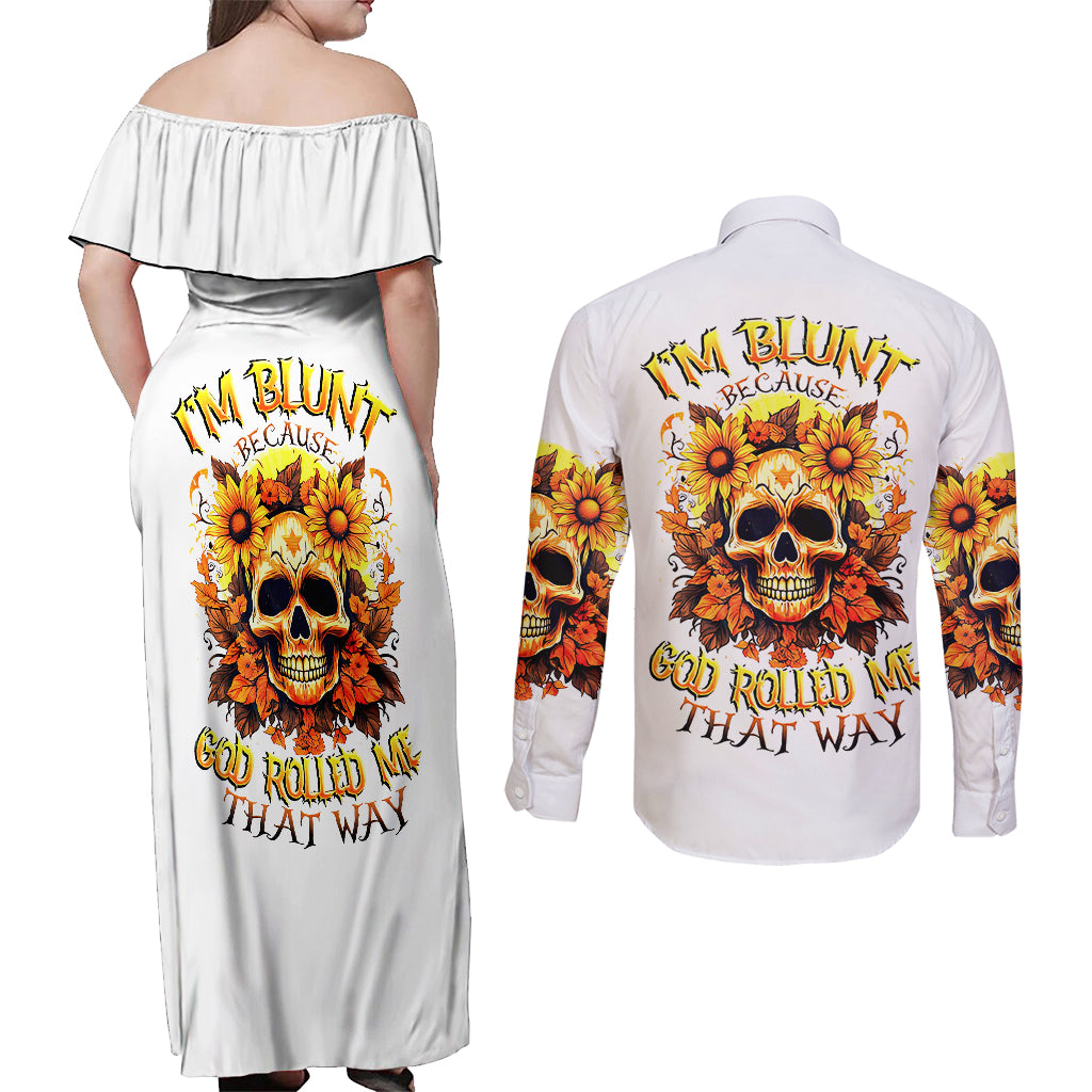 sunflower-skull-couples-matching-off-shoulder-maxi-dress-and-long-sleeve-button-shirts-sunflower-im-blunt-because-god-rolled-me-that-way