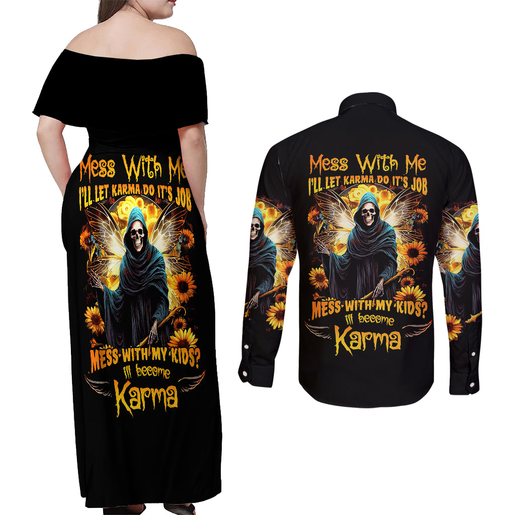 fairy-death-skull-couples-matching-off-shoulder-maxi-dress-and-long-sleeve-button-shirts-mess-with-me-ill-let-karma-do-its-job