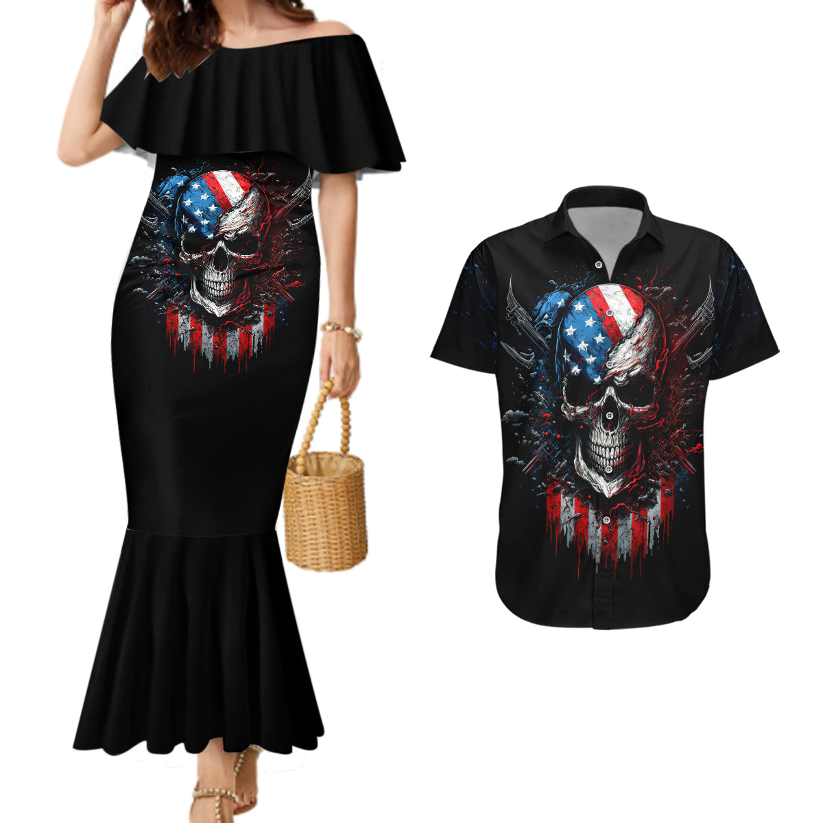 vintage-skull-couples-matching-mermaid-dress-and-hawaiian-shirt-american-skull-vintage